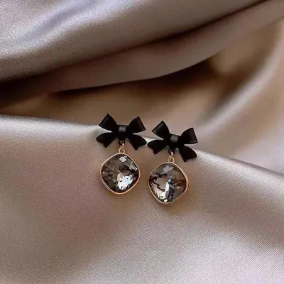 Black Bow Crystal Earrings