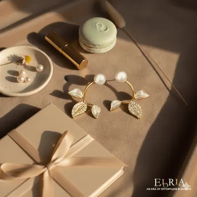 Eloria Korean Leaf Pearl Earring