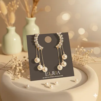 Eloria Triple Drop Pearl Earrings for Women & Girls | Gold Plated Korean Design Artificial Jewelry | Luxury Party Wear Earrings Under ₹149