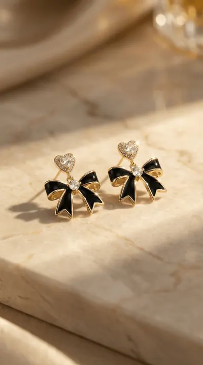 BLACK heart-bow-earrings