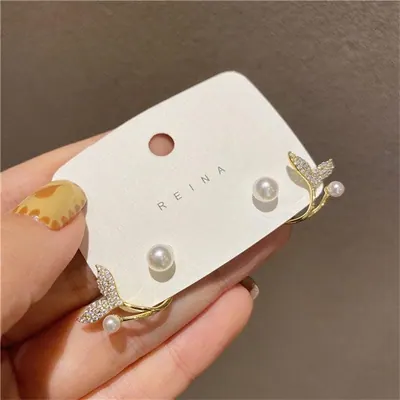 Korean Fish Tail Pearl Trendy Fashion Stud Earrings