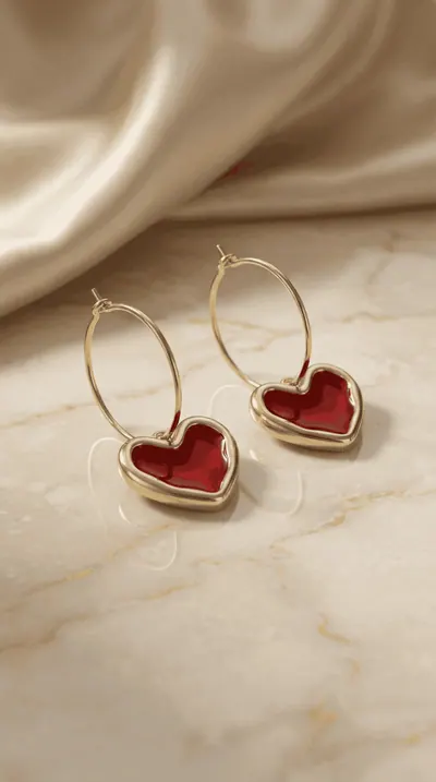 Red Heart Hoop Earrings