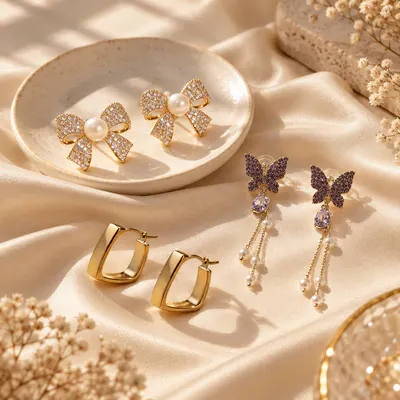 Pearl bow earrings from the Korean-inspired collection