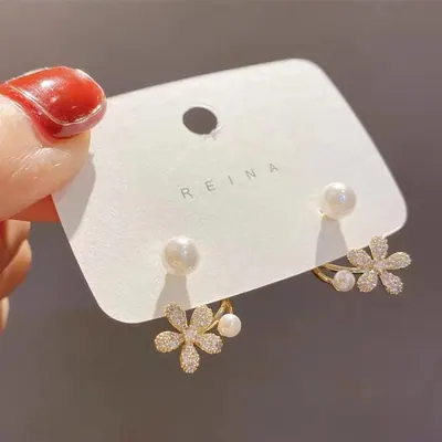 Sparkling Floral Pearl Stud Earrings